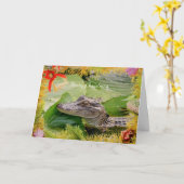 Alligator Kerst Kaart (Gele Bloem)