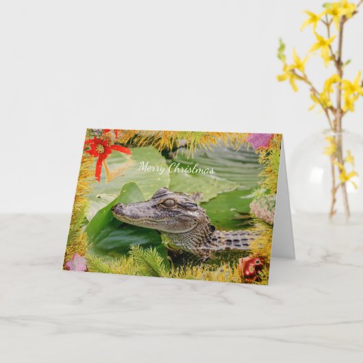 Alligator Kerst Kaart (Gele Bloem)