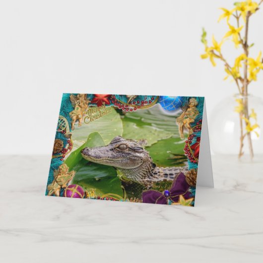Alligator Kerst Kaart (Gele Bloem)
