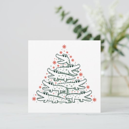 Alligator Kerstboom Grappige Krokodil Florida  Feestdagenkaart (Staand voorkant)