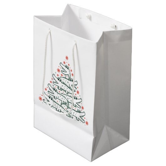 Alligator Kerstboom Grappige Krokodil Florida Medium Cadeauzakje (Voorkant Gekanteld)