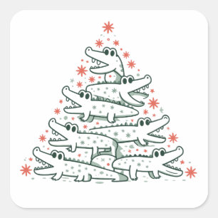 Alligator Kerstboom Grappige Krokodil Florida  Vierkante Sticker