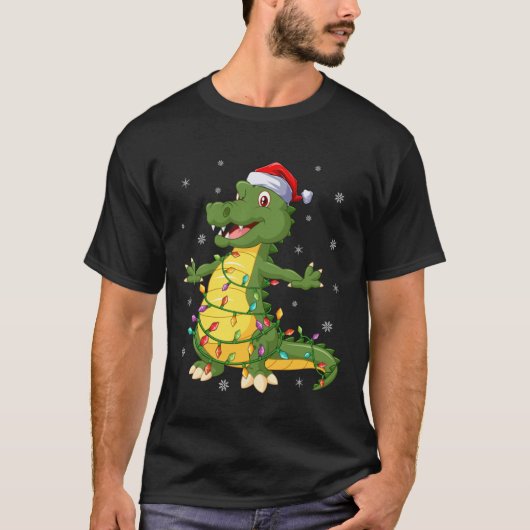 Alligator kerstkerstkerstkerstverlichting Klassiek T-shirt (Voorkant)