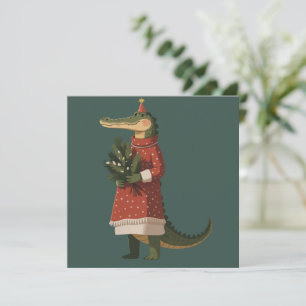 Alligator Kerstmis Krokodil Liefhebber Vakantie Gr Feestdagenkaart