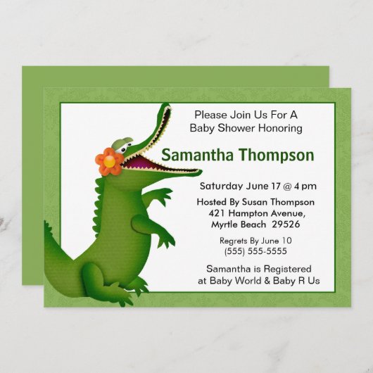 Alligator/krokodil Baby shower Uitnodiging (Voorkant / Achterkant)