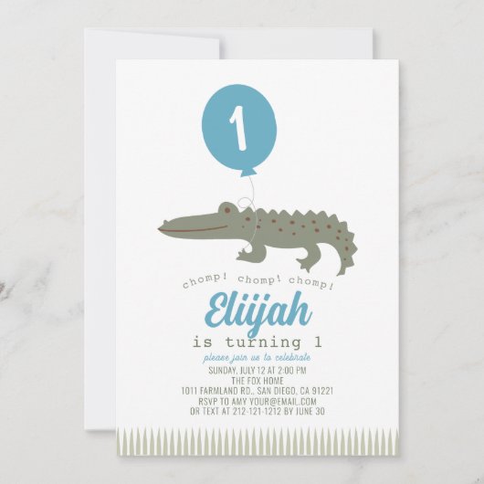 Alligator Krokodil Ballon Jongen 1e Verjaardag Kaart (Voorkant)