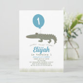 Alligator Krokodil Ballon Jongen 1e Verjaardag Kaart (Staand voorkant)