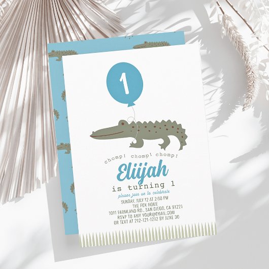 Alligator Krokodil Ballon Jongen 1e Verjaardag Kaart