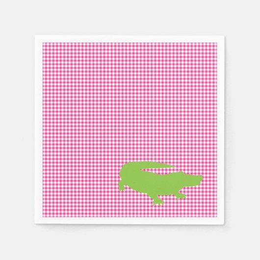 Alligator Krokodil Roze Groen Preppy Leuk Servet (Voorkant)