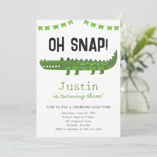 Alligator Krokodil Verjaardagsfeest Uitnodiging (Staand voorkant)