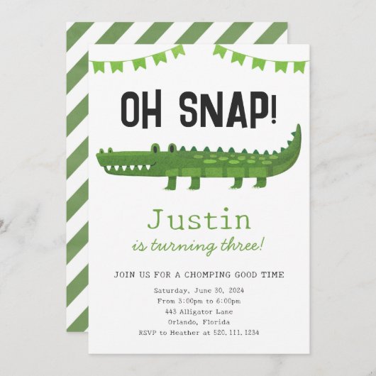 Alligator Krokodil Verjaardagsfeest Uitnodiging (Voorkant / Achterkant)