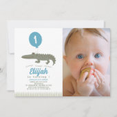 Alligator Krokodillenballon Boy 1e Verjaardag Foto Kaart (Voorkant)