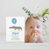 Alligator Krokodillenballon Boy 1e Verjaardag Foto Kaart (Staand voorkant)