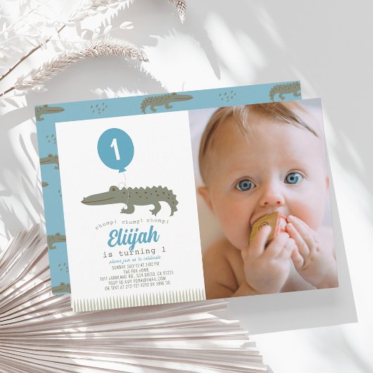 Alligator Krokodillenballon Boy 1e Verjaardag Foto Kaart