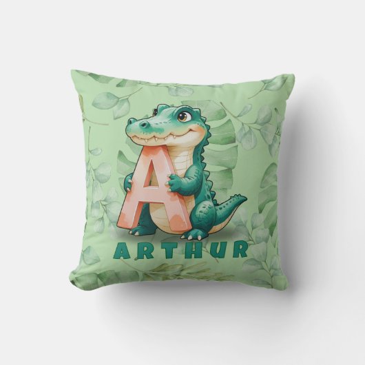 Alligator Kussen – Jungle Letter A – Aangepaste Na (Voorkant)