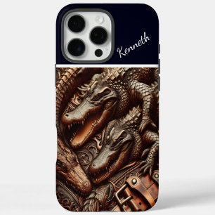 Alligator lederen snijwerk iPhone 16 pro max hoesje