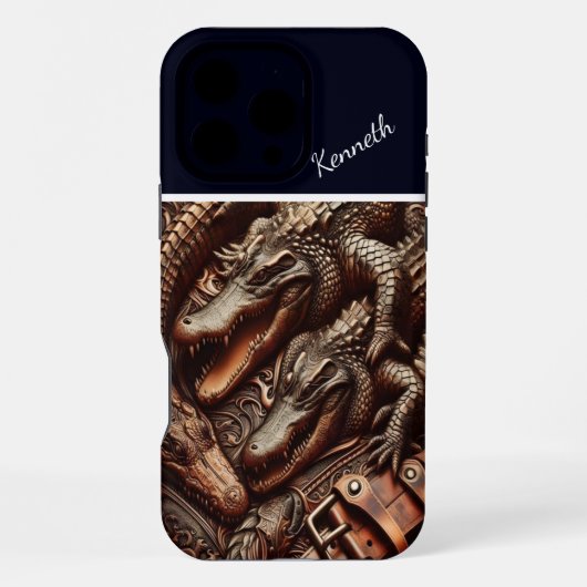 Alligator Leer Snijwerk iPhone Hoesje (Achterkant)