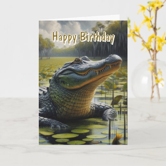Alligator Mannen Happy Birthday Kaart (Gele Bloem)