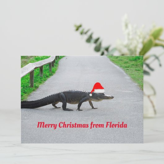 Alligator Merry Kerstmis uit Florida grappig Kaart (Staand voorkant)