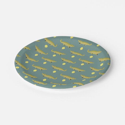 alligator met ballonnen met grijze opdruk papieren bordje (Gekanteld)