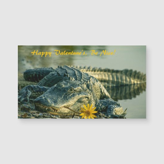 Alligator met bloem Valentijns Magnetische Kaart (Voorkant)