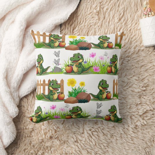 Alligator met een appel in de tuin kussen (Deken)