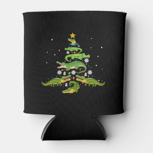 Alligator met kerstboomkoorts met loopvlakverlicht blikjeskoeler (Voorkant)