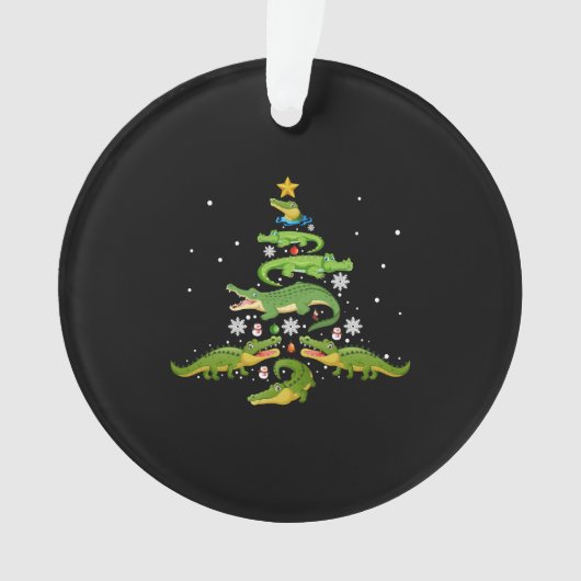 Alligator met kerstboomkoorts met loopvlakverlicht ornament (voorkant)