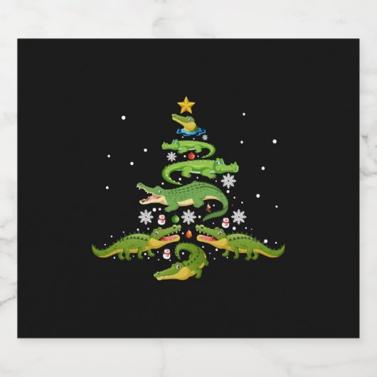 Alligator met kerstboomkoorts met loopvlakverlicht sparkling wijnetiket (Enkel label)