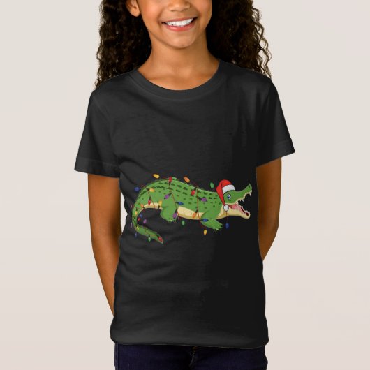 Alligator met kerstlampjes met Pet van Santa X T-shirt (Voorkant)