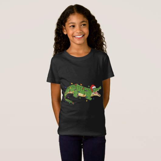 Alligator met kerstlampjes met Pet van Santa X T-shirt (Voorkant volledig)