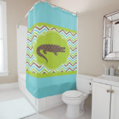 Alligator op Blue Green White Chevron Douchegordijn (In situ)