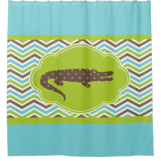 Alligator op Blue Green White Chevron Douchegordijn (Voorkant)