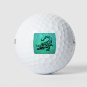 Alligator op een groene achtergrond van de swampy golfballen