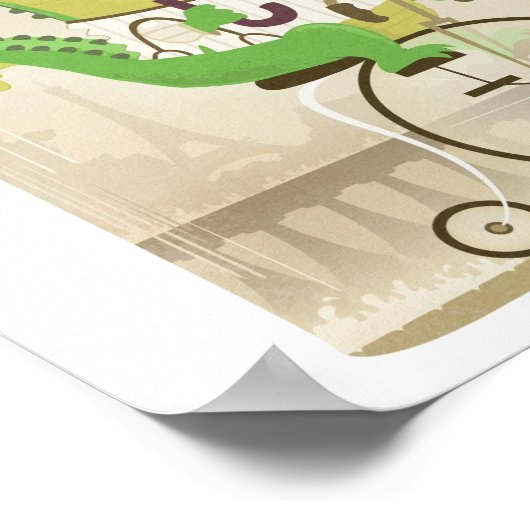 Alligator op fiets in Parijs Poster (Hoek)