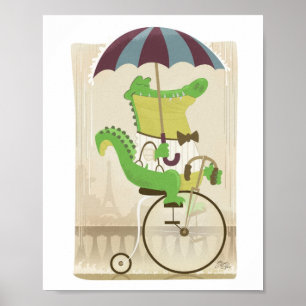 Alligator op fiets in Parijs Poster