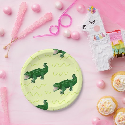 Alligator op geel papieren bordje (Feest)