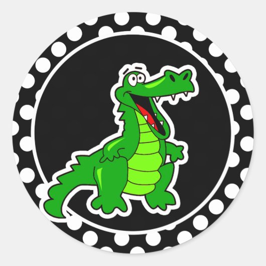 Alligator op zwarte en witte pooldots ronde sticker (Voorkant)