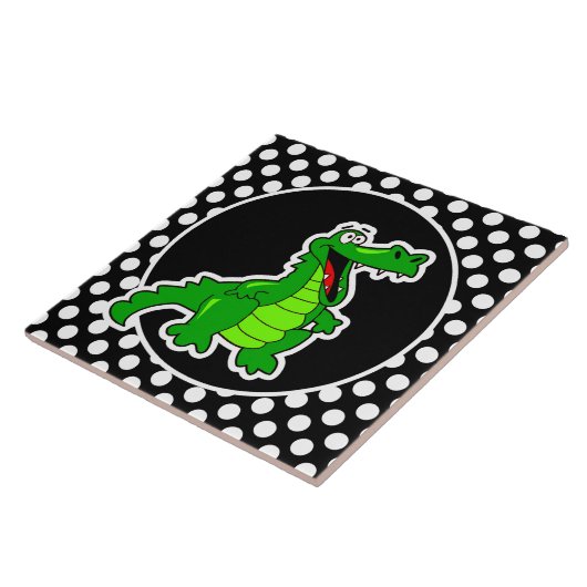 Alligator op zwarte en witte pooldots tegeltje (Zijkant)
