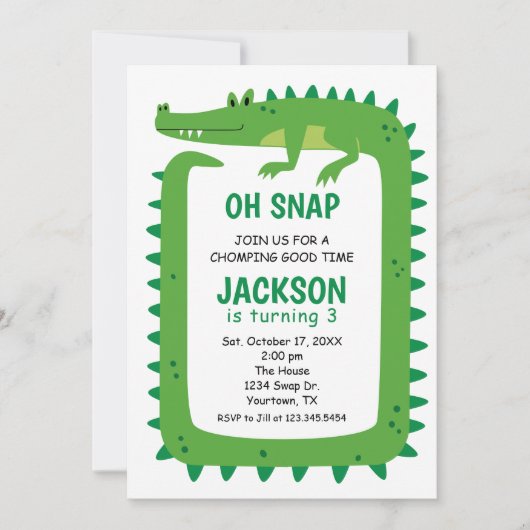 Alligator Party Invitation Kaart (Voorkant)
