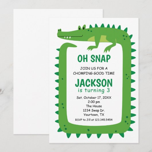 Alligator Party Invitation Kaart (Voorkant / Achterkant)