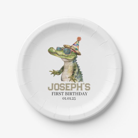 Alligator Party Uitnodiging Uitnodiging zwembad pa Papieren Bordje (Voorkant)