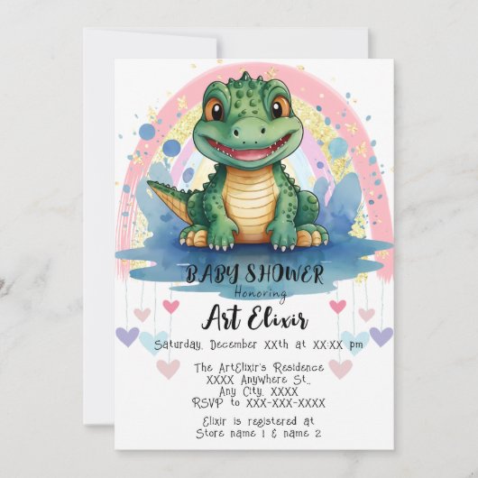 Alligator Pastel Rainbow Hearts Kleurrijke Print Kaart (Voorkant)