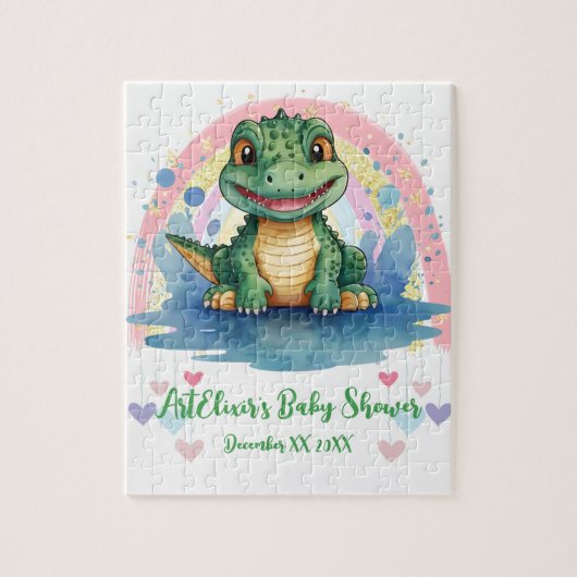 Alligator Pastel Regenboog Kleurrijk Baby shower Legpuzzel (Verticaal)