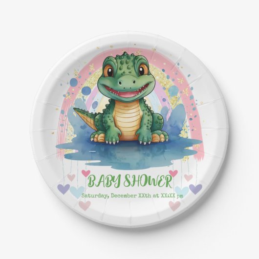 Alligator Pastel Regenboog Kleurrijk Baby shower Papieren Bordje (Voorkant)