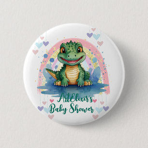 Alligator Pastel Regenboog Kleurrijk Baby shower Ronde Button 5,7 Cm