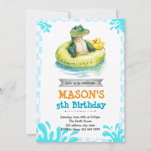Alligator pool party uitnodiging (Voorkant)