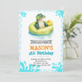 Alligator pool party uitnodiging (Staand voorkant)