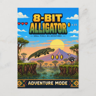Alligator, Retro 8-Bit Pixelkunst Briefkaart