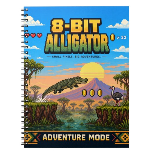 Alligator, Retro 8-Bit Pixelkunst Notitieboek (Voorkant)